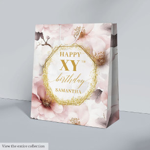 Gloeiende stoffige roze Boho Gold verjaardagscadea Medium Cadeauzakje