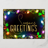 Gloeiende String Kerstverlichting Seizoen Groeten Folie Feestdagenkaart (Voorkant)