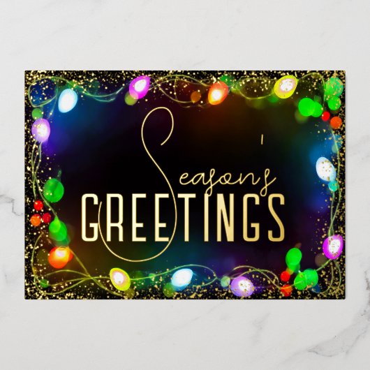 Gloeiende String Kerstverlichting Seizoen Groeten Folie Feestdagenkaart (Voorkant)