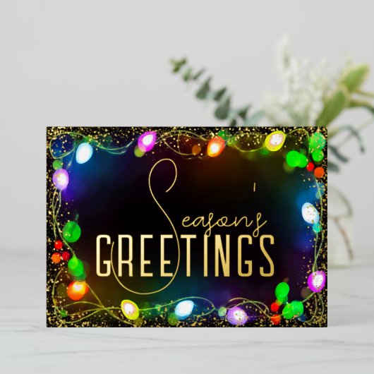 Gloeiende String Kerstverlichting Seizoen Groeten Folie Feestdagenkaart (Staand Voorkant)
