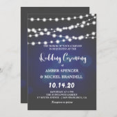 Gloeiende String Lights Diep Blauw Bruiloft uitnod Kaart (Voorkant / Achterkant)