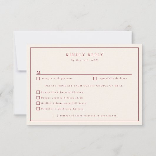 Gloeiende Sunset huwelijksmaaltijd keuzes RSVP (Achterkant)