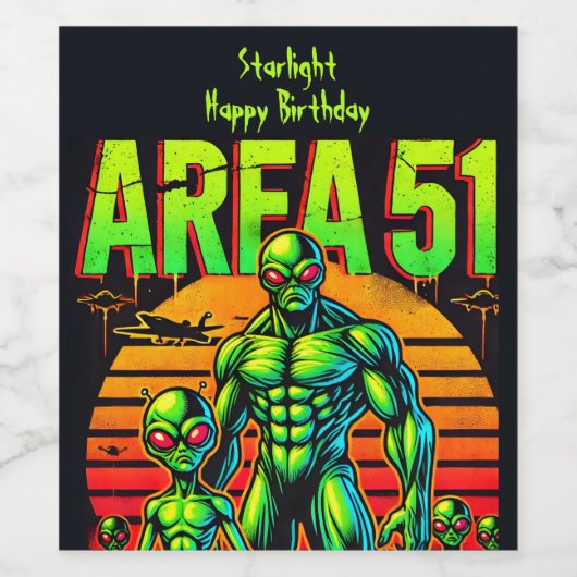Gloeiende UFO's doemen op over Area 51 Wijn Etiket (Enkel label)