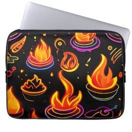Gloeiende vlampictogrammen op donker canvas laptop sleeve