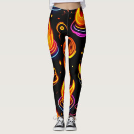 Gloeiende vlampictogrammen op donker canvas leggings