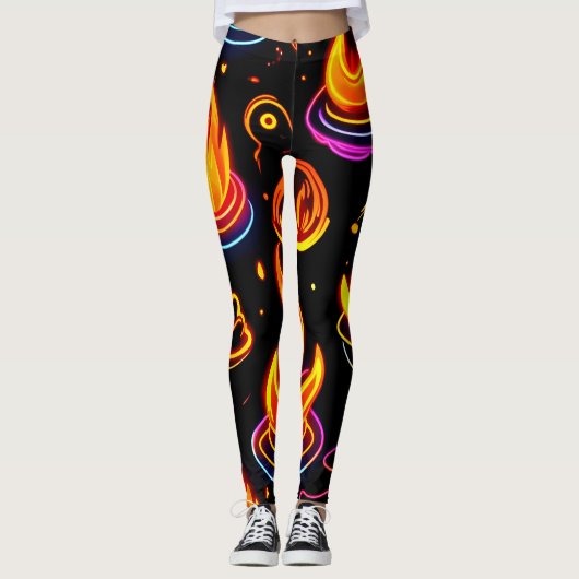 Gloeiende vlampictogrammen op donker canvas leggings (Voorkant)
