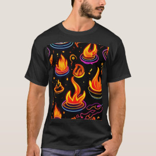 Gloeiende vlampictogrammen op donker canvas t-shirt