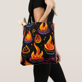 Gloeiende vlampictogrammen op donker canvas tote bag