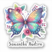 Gloeiende vlinder gepersonaliseerde aangepaste naa sticker (Voorkant)