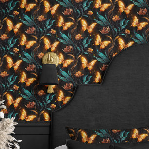 Gloeiende vlinders en bloemen behang