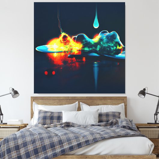 gloeiende vloeistofdruppel canvas afdruk (Insitu (Slaapkamer))