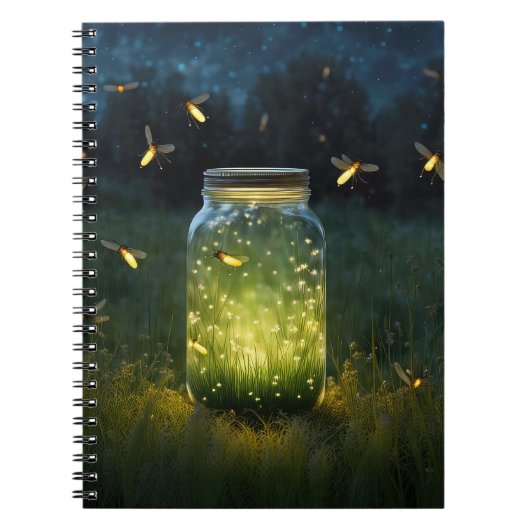 Gloeiende vuurvliegjes in glazen pot notitieboek (Voorkant)