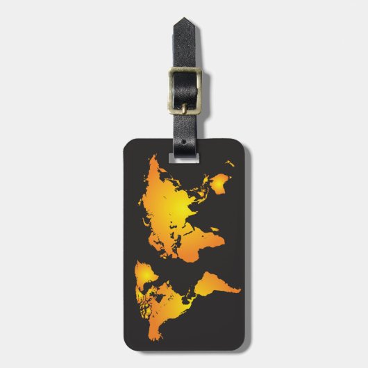 Gloeiende Wereldkaart in Sinaasappel en geel Bagagelabel (Voorkant verticaal)