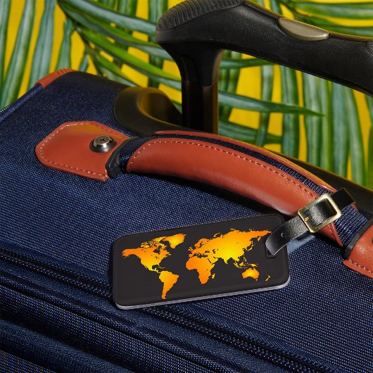 Gloeiende Wereldkaart in Sinaasappel en geel Bagagelabel