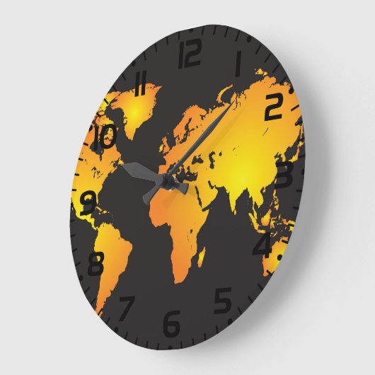 Gloeiende Wereldkaart in Sinaasappel en geel Grote Klok (Hoek)