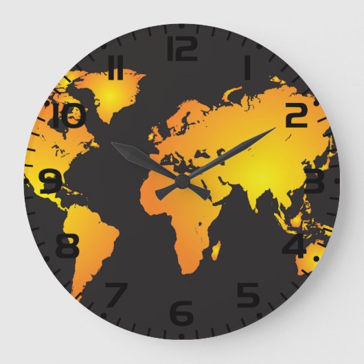 Gloeiende Wereldkaart in Sinaasappel en geel Grote Klok (Voorkant)