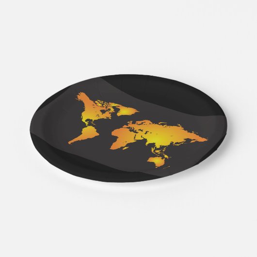 Gloeiende Wereldkaart in Sinaasappel en geel Papieren Bordje (Gekanteld)