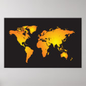 Gloeiende Wereldkaart in Sinaasappel en geel Poster (Voorkant)