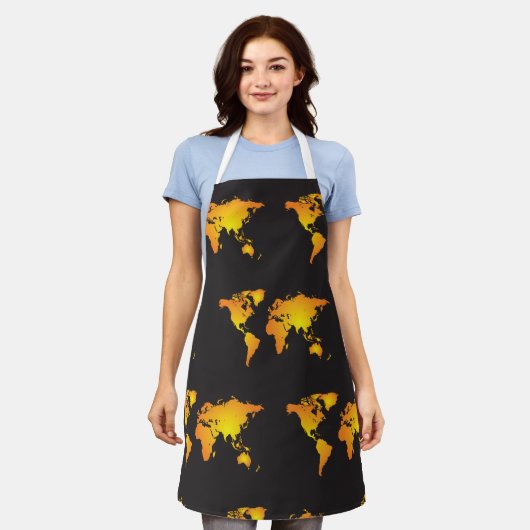 Gloeiende Wereldkaart in Sinaasappel en geel Schort (Gedragen)