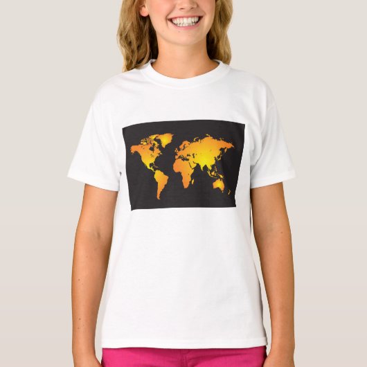 Gloeiende Wereldkaart in Sinaasappel en geel T-shirt (Voorkant)