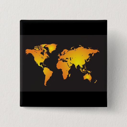 Gloeiende Wereldkaart in Sinaasappel en geel Vierkante Button 5,1 Cm (Voorkant)