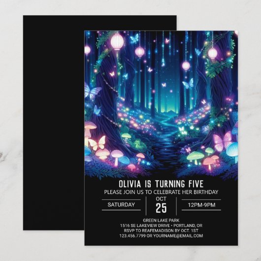  gloeiende Woodland digitale verjaardag Kaart (Voorkant / Achterkant)