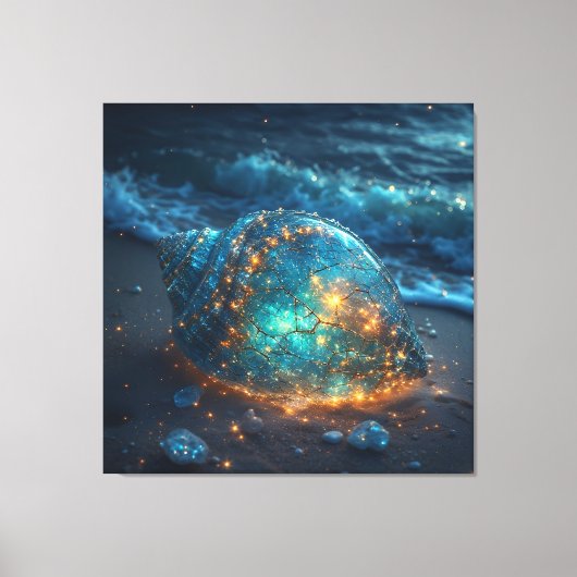 Gloeiende Zeeschelp op Strand Onder Canvas Afdruk (Voorkant)