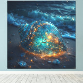 Gloeiende Zeeschelp op Strand Onder Canvas Afdruk (Insitu (Houten vloer))