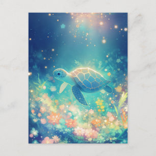 Gloeiende zeeschildpad in onderwater tuin briefkaart