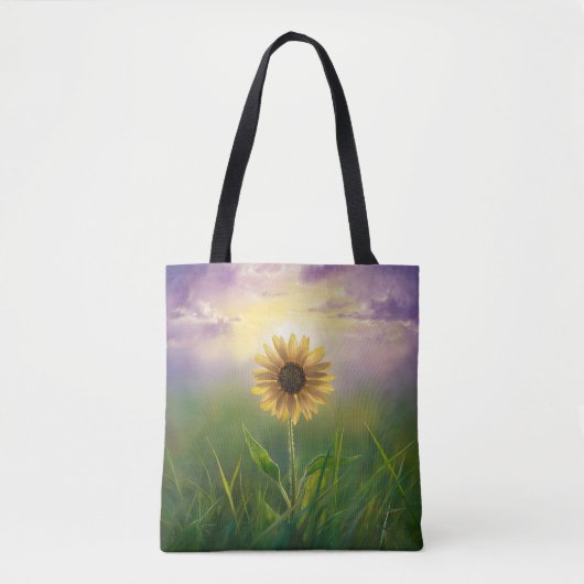 Gloeiende zonnebloem in een groene weide tote bag (Voorkant)