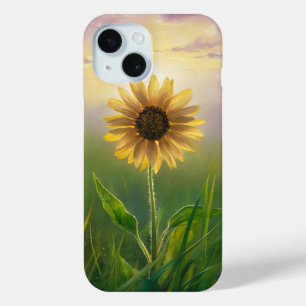 Gloeiende zonnebloem in grasveld iPhone 15 case