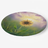 Gloeiende zonnebloem in grasveld papieren bordje (Gekanteld)