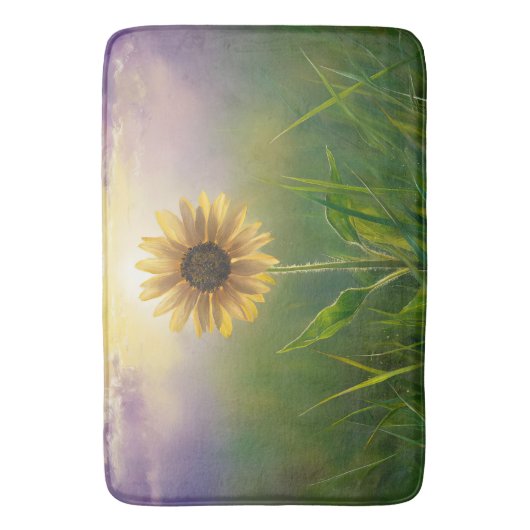 Gloeiende zonnebloem in groene weide badmat (Voorkant Verticaal)