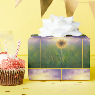 Gloeiende zonnebloem in groene weide cadeaupapier