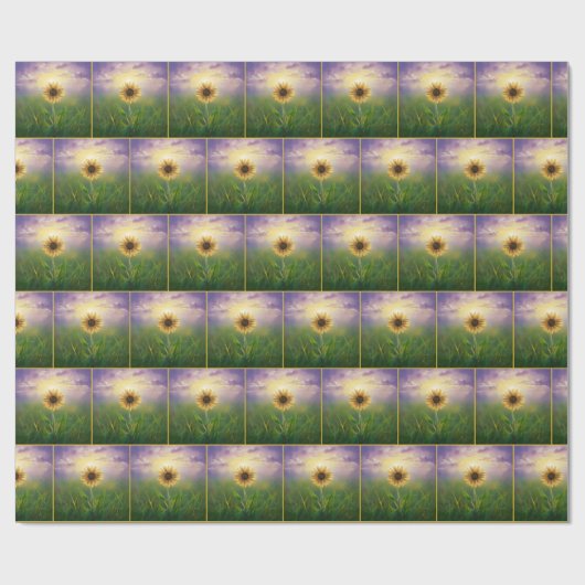 Gloeiende zonnebloem in groene weide cadeaupapier (Vlak)
