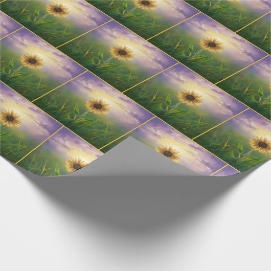 Gloeiende zonnebloem in groene weide cadeaupapier (Hoek)