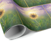 Gloeiende zonnebloem in groene weide cadeaupapier (Rol Hoek)