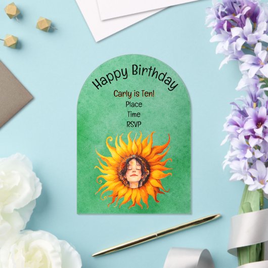 Gloeiende Zonnebloem Jong Meisje Gezicht in Centru Acryl Uitnodigingen (Insitu (Huwelijk))