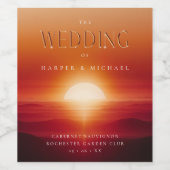 Gloeiende zonsondergang gepersonaliseerde bruiloft wijn etiket (Enkel label)