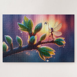 Gloeiende zonsopgang achtergrond met gevleugeld we legpuzzel