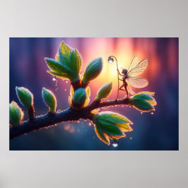 Gloeiende zonsopgang achtergrond met gevleugeld we poster