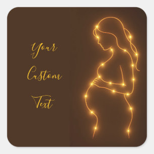 Gloeiende zwangere vrouw Silhouette Baby shower In Vierkante Sticker