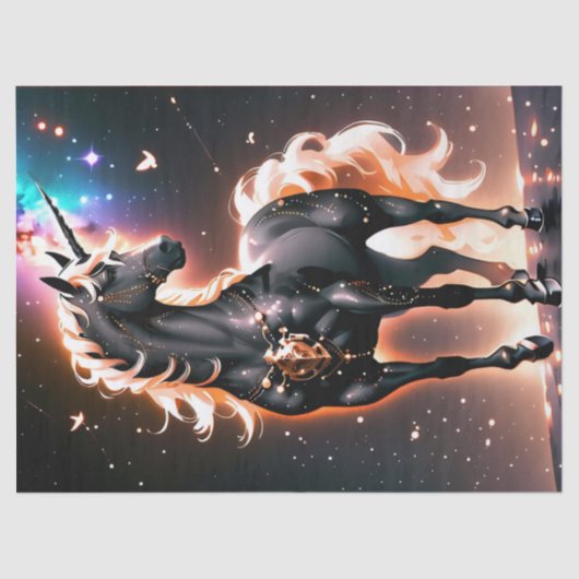 Gloeiende zwarte eenhoorn fantasie verjaardag cade tissuepapier (Voorkant)