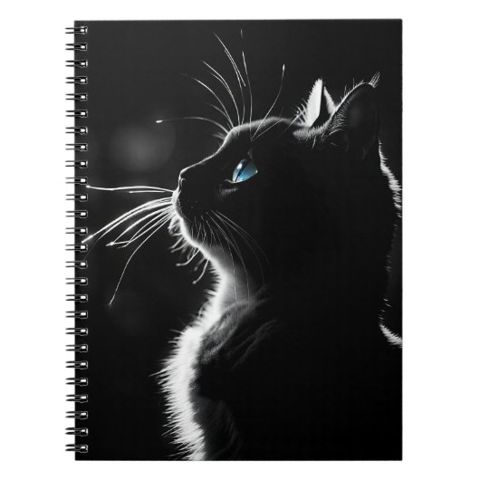 Gloeiende zwarte kat met blauw oog notitieboek (Voorkant)