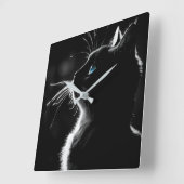 Gloeiende zwarte kat vierkante klok (Hoek)