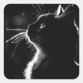 Gloeiende zwarte kat vierkante sticker (Voorkant)
