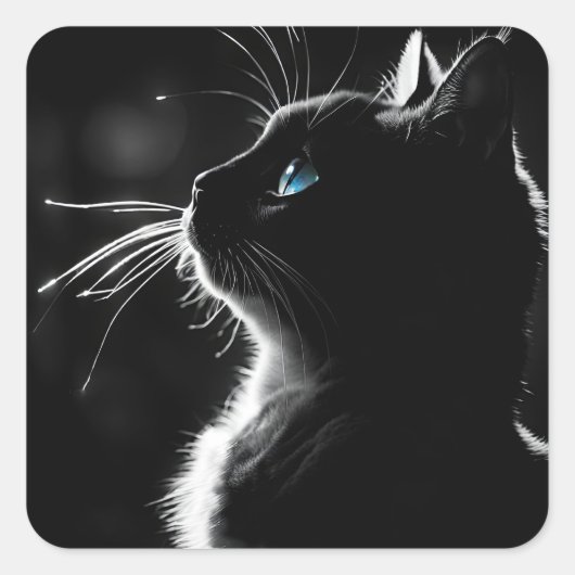Gloeiende zwarte kat vierkante sticker (Voorkant)