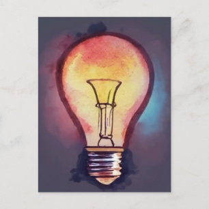 Gloeilamp Aquarel Schilderij, Lamp Briefkaart