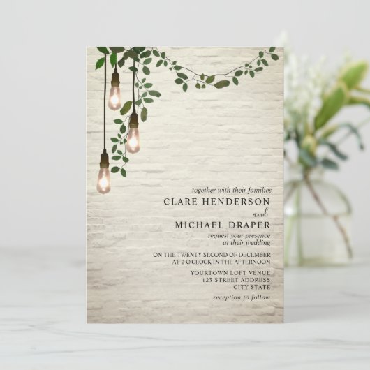  gloeilamp Botanische Garland bruiloft Kaart (Staand voorkant)