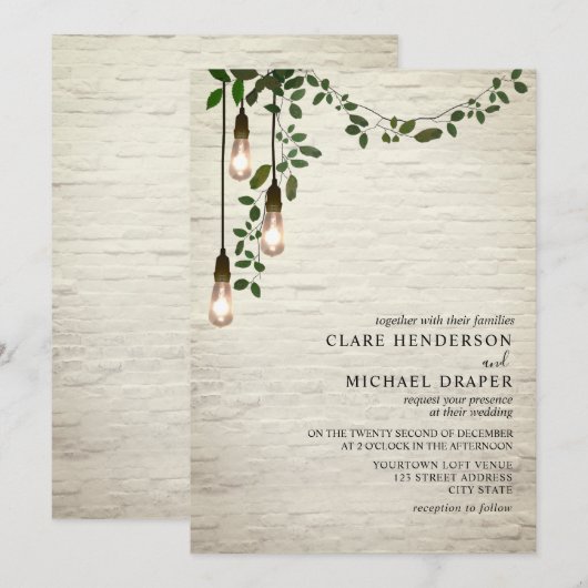 gloeilamp Botanische Garland bruiloft Kaart (Voorkant / Achterkant)